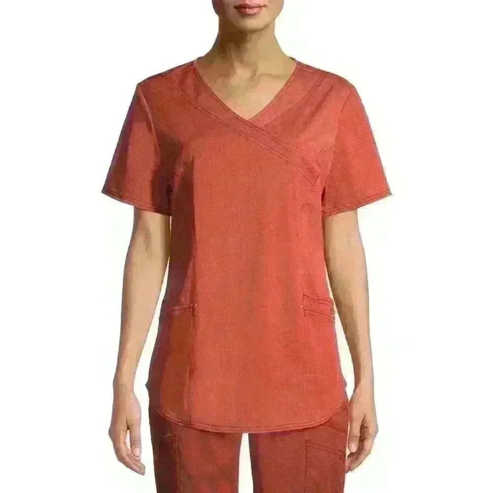 Scrubstar Womens V-Neck Mock Wrap Scrub Top Ultra Comfortable Size XS Clay Color